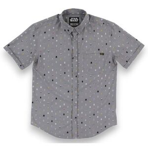 RSVLTS Star Wars KunuFlex Shirt Mens Large Gray Helmet Button Up Short Sleeve